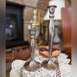 Elegant Silver Tone Candlestick Holders Pair Ambria Handcrafted